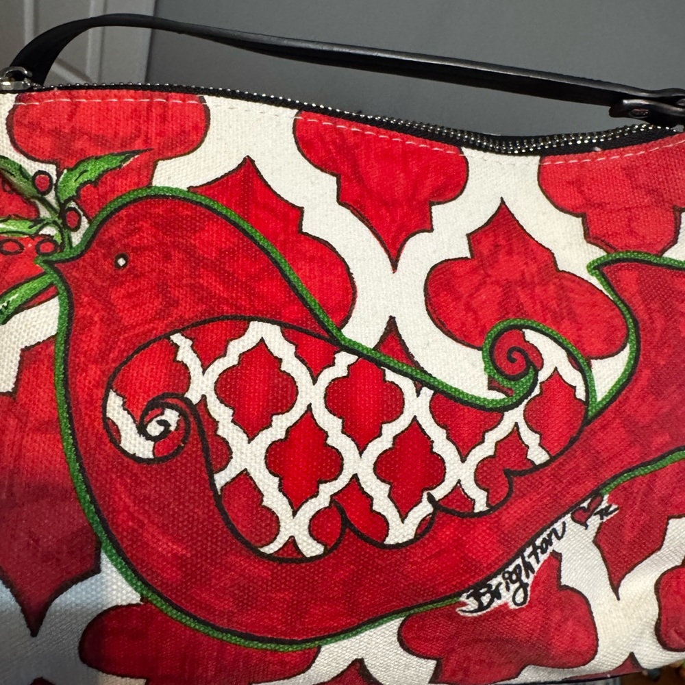 BRIGHTON Love Dove Canvas Crossbody Bag Tassel Red Bird - Picture 3 of 10